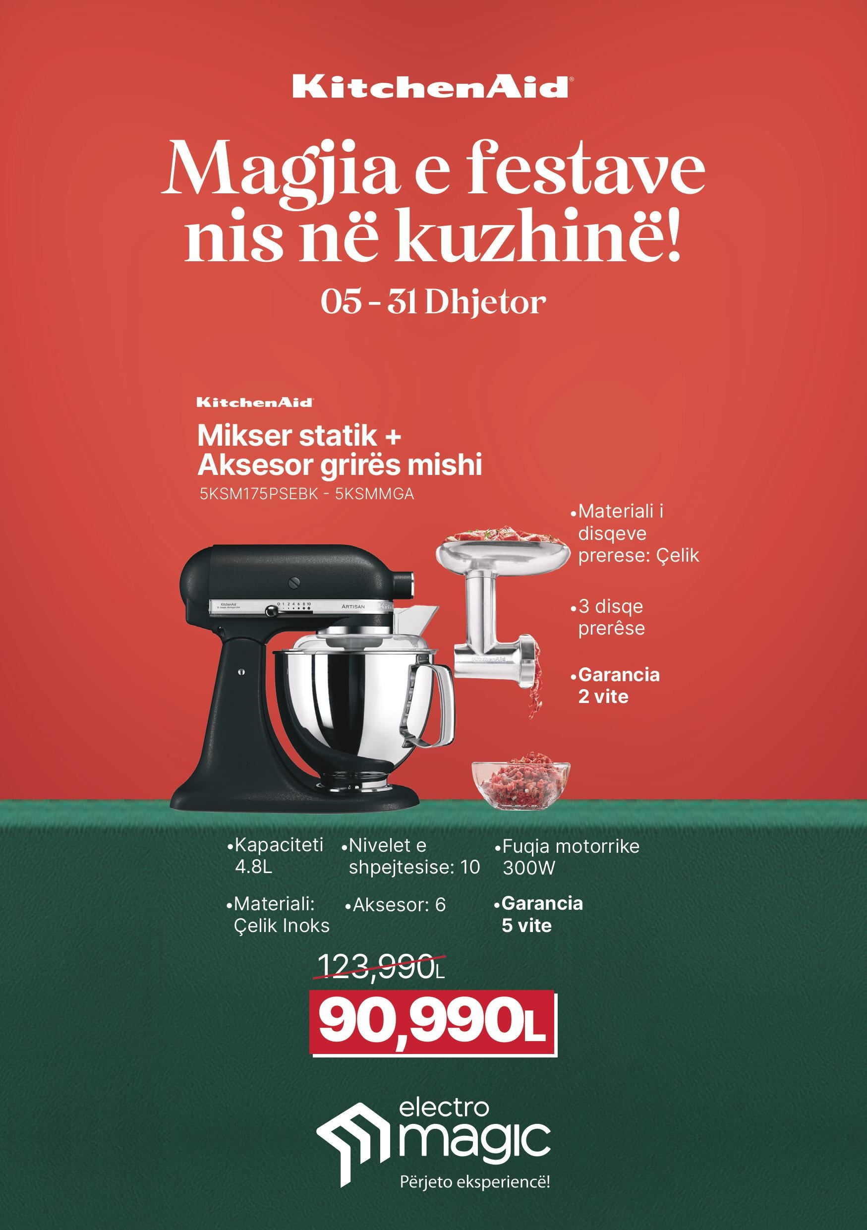 MIKSER STATIK -5KSM175PSEBK  + AKSESOR GRIRES MISHI-5KSMMGA