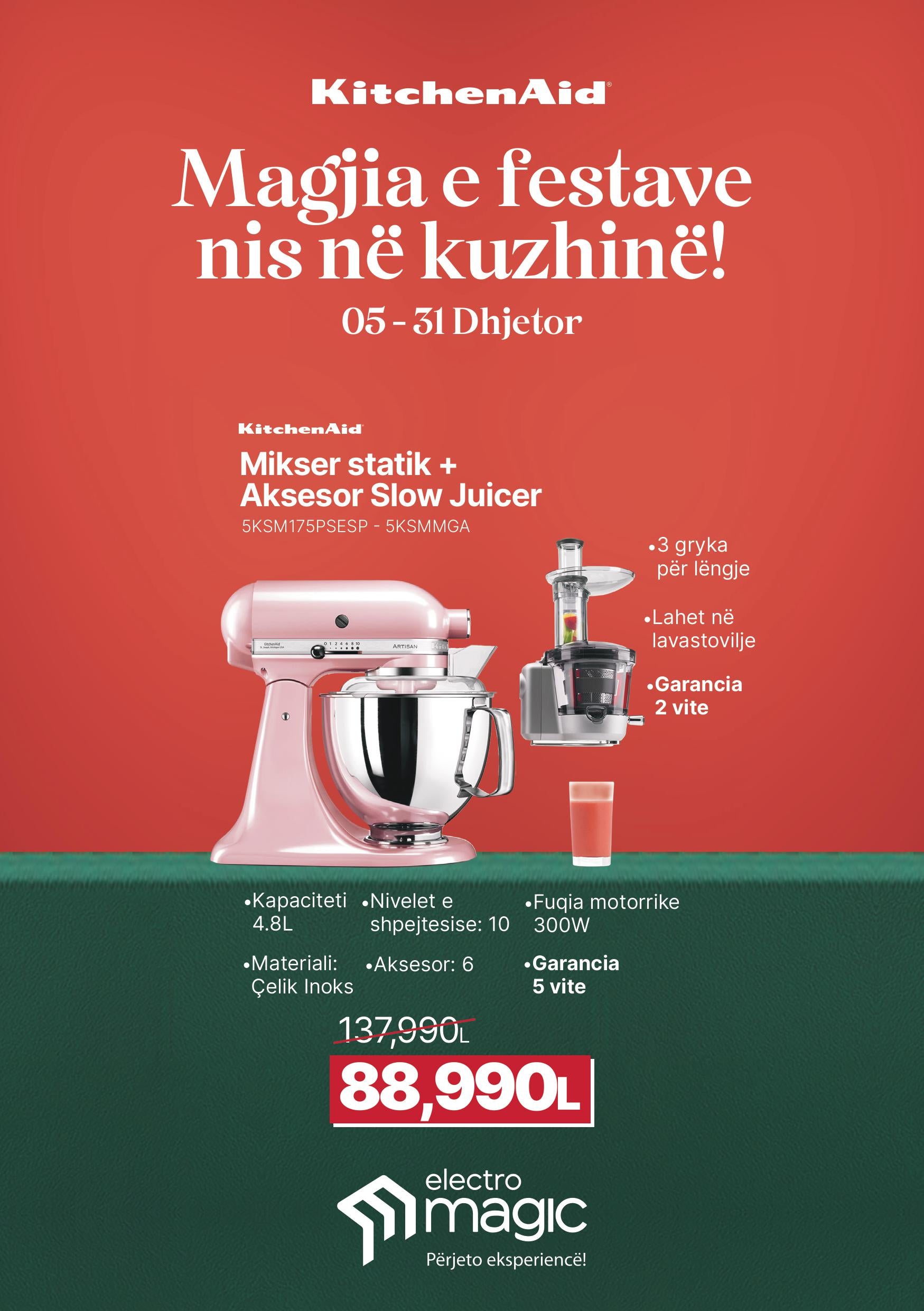 MIKSER STATIK-5KSM175PSESP + AKSESOR SLOW JUICER -5KSM1JA