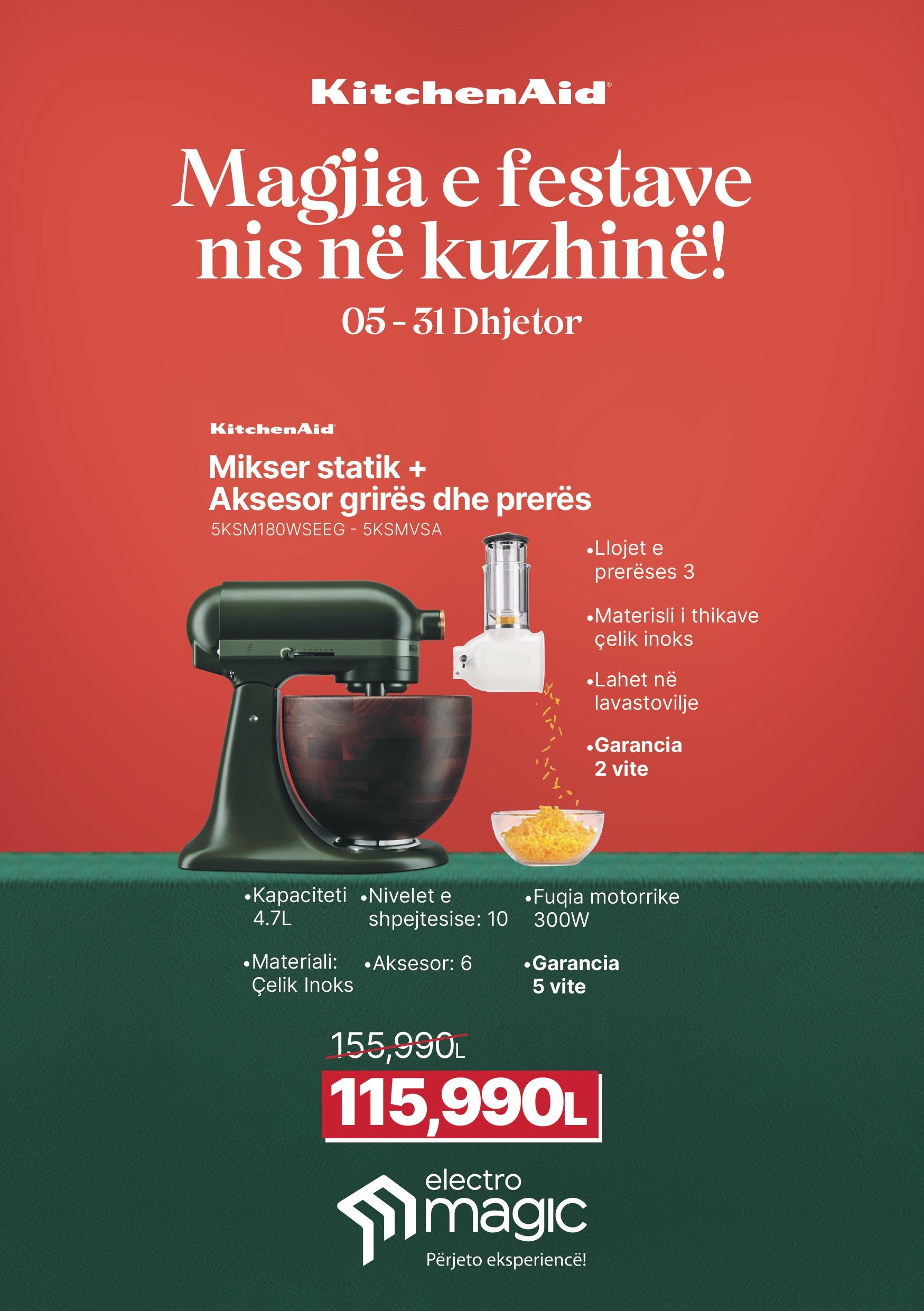 MIKSER STATIK-5KSM180WSEEG + AKSESOR GRIRES DHE PRERES - 5KSMVSA